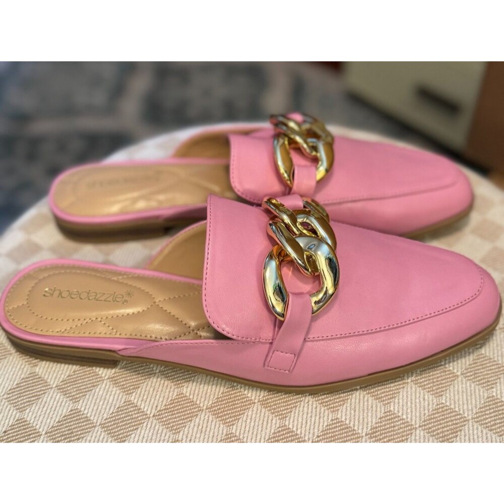 Shoedazzle Pink Women's Marissa Mule Loafers Sz 10 Gold Links Classic Career NEW